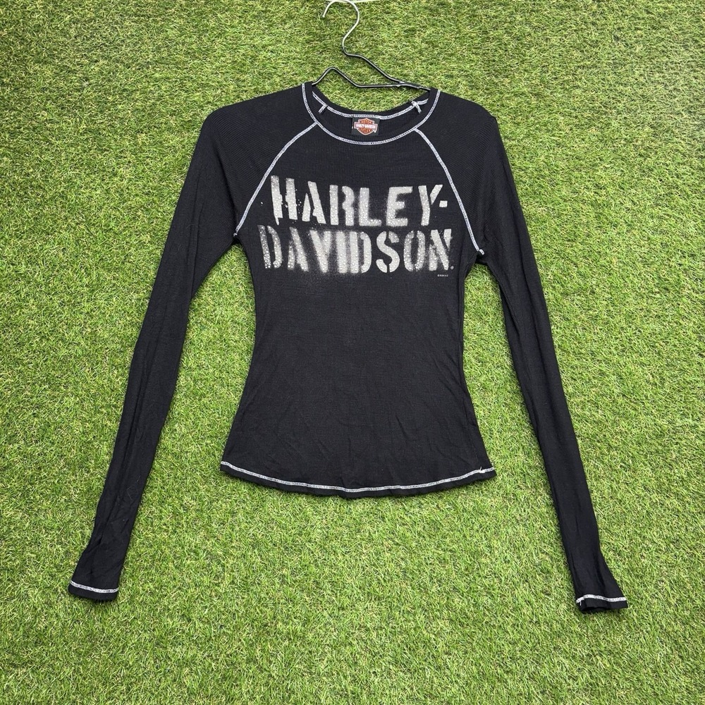 Harley Davidson Shirt Womens Small Thin Material Long Sleeve Biker HT4883BLK